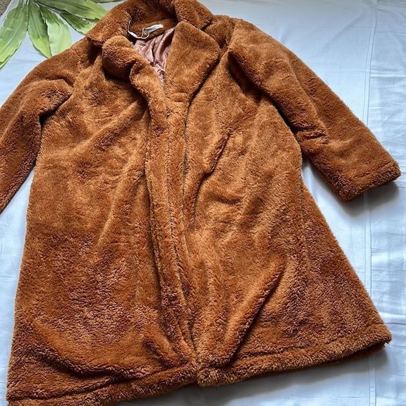 Angashion Fuzzy Fleece Lapel Open Front Long Cardigan Coat - Picture 12 of 16